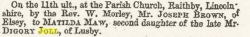 Taken on May 8th, 1861 in Raithby and sourced from Watchman and Wesleyan Advertiser.